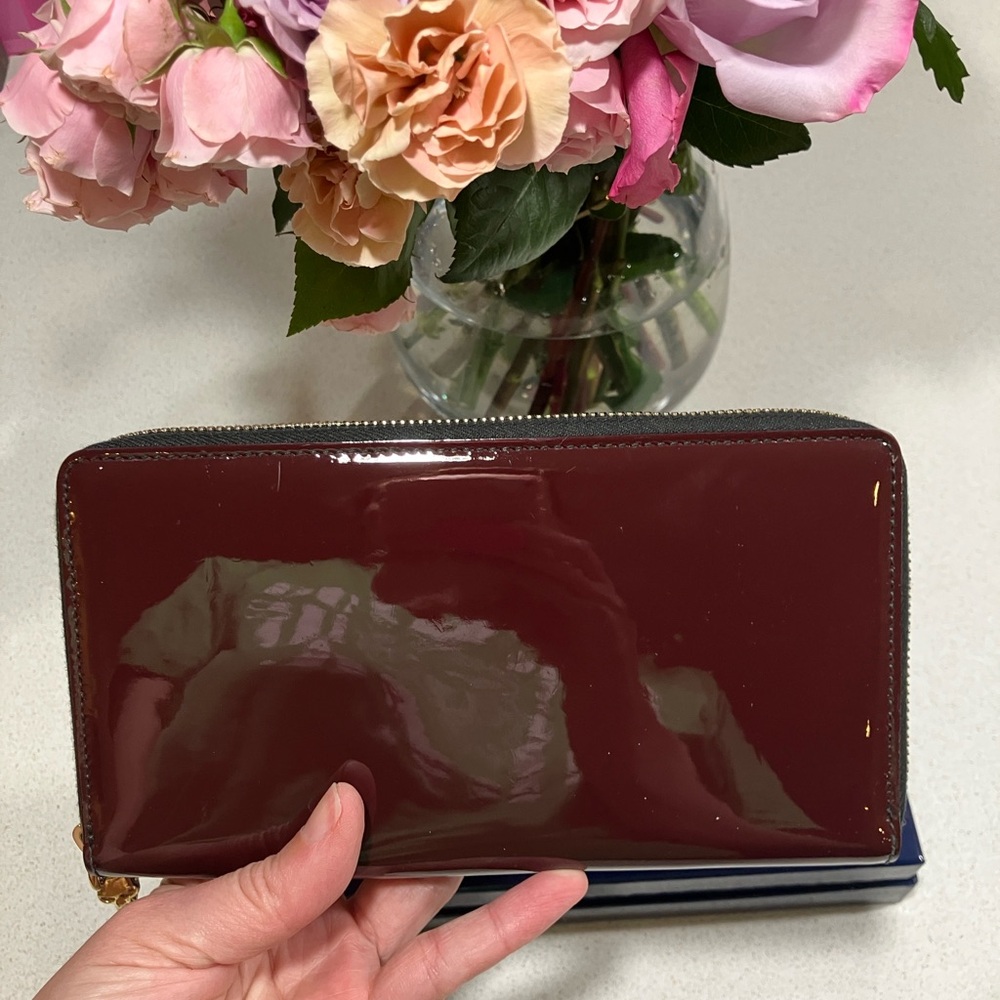 Alexander McQueen Burgundy Patent Leather Wallet Zip Skeleton - Used